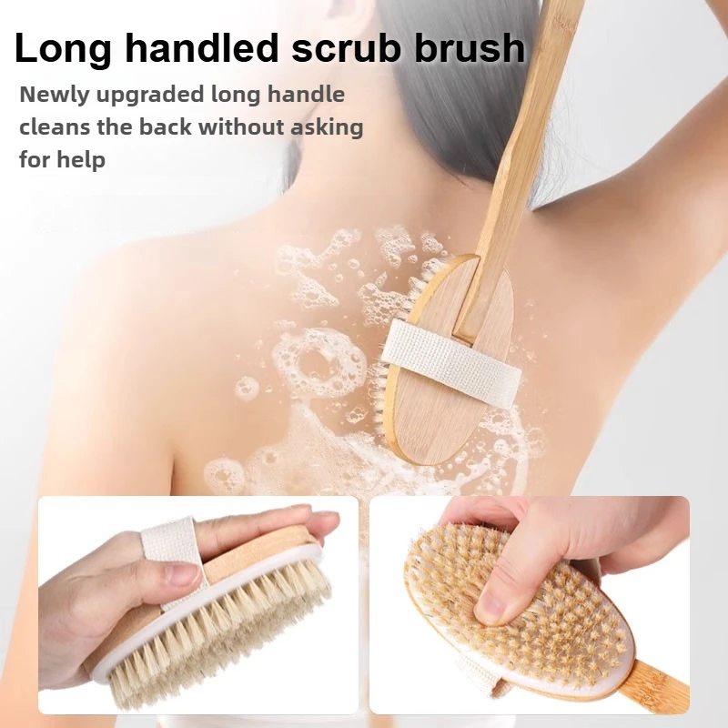 Removable soft bristled scrub brush for back exfoliation, household shower product, handheld long handled wooden bristle brush
Removable soft bristled scrub brush for back exfoliation, household shower product, handheld long handled wooden bristle brush