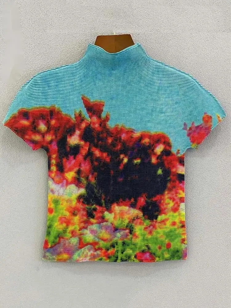 Printed Pleated Fashion T-shirt For Women Turtleneck Short Sleeves Slim Tops Casual Female Clothing 2025 Summer UY15
Printed Pleated Fashion T-shirt For Women Turtleneck Short Sleeves Slim Tops Casual Female Clothing 2025 Summer UY15