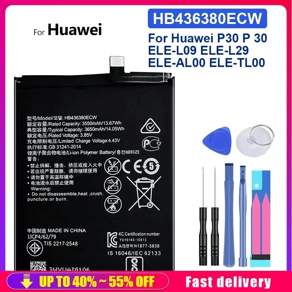 HB436380ECW 3650mAh Battery For Huawei P30 P 30 ELE-L09 ELE-L29 ELE-AL00 ELE-TL00 Mobile Phone
HB436380ECW 3650mAh Battery For Huawei P30 P 30 ELE-L09 ELE-L29 ELE-AL00 ELE-TL00 Mobile Phone