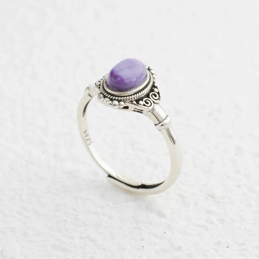 Solid 925 Silver Ring Adjustable Floral Open Bands Purple Charoite Natural Gemstone Healing Birthstone Jewelry Boho Gifts
Solid 925 Silver Ring Adjustable Floral Open Bands Purple Charoite Natural Gemstone Healing Birthstone Jewelry Boho Gifts