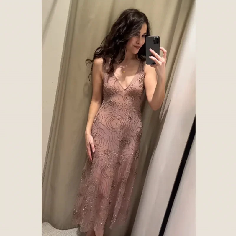 Sexy Beaded Sequin Summer Dress Lady Backless Sleeveless Elegant Evening Gown Ruffle Strap Holiday Party Beachwear Street Outfit
Sexy Beaded Sequin Summer Dress Lady Backless Sleeveless Elegant Evening Gown Ruffle Strap Holiday Party Beachwear Street Outfit