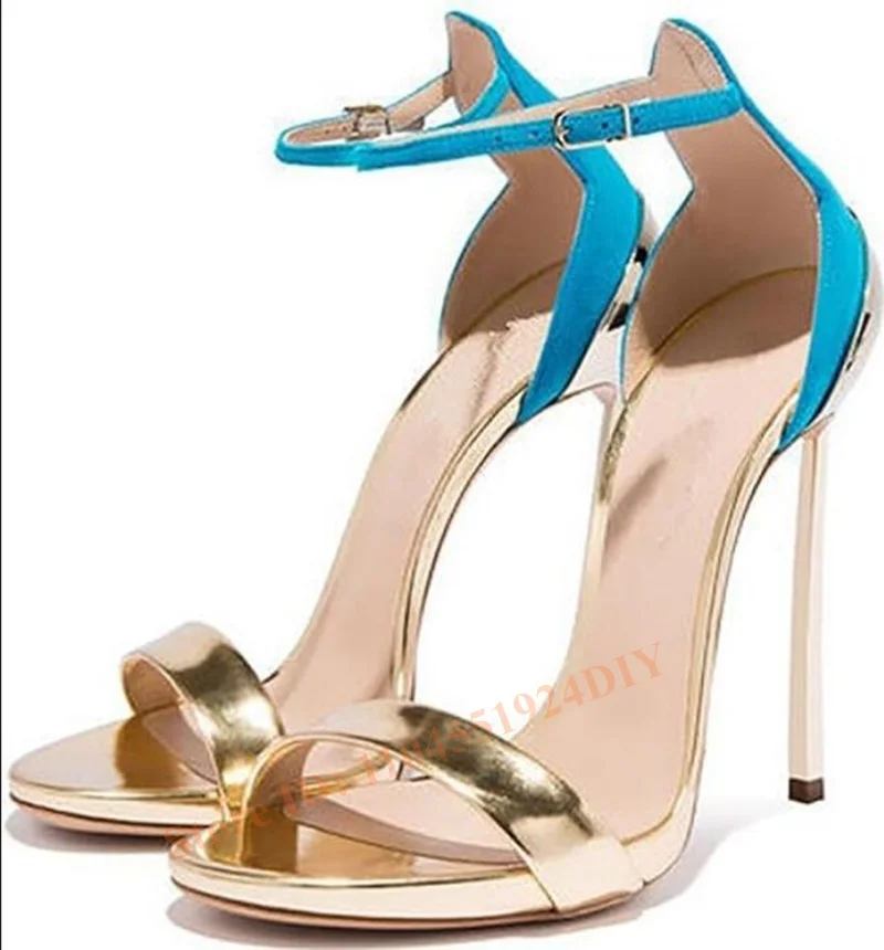 Women's Mixed Color Blue with Gold Leather Blade Heeled Ankle Strap Stiletto Heel Sandals Stiletto Thin High Heel Women Shoe
Women's Mixed Color Blue with Gold Leather Blade Heeled Ankle Strap Stiletto Heel Sandals Stiletto Thin High Heel Women Shoe
