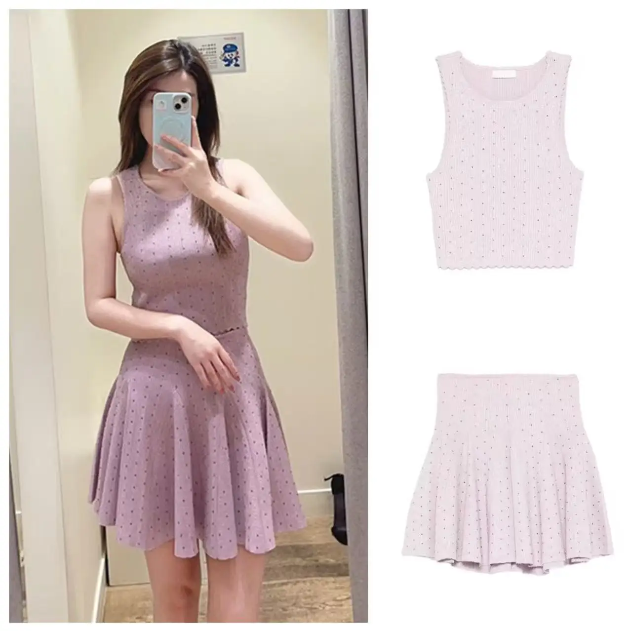 French S Vest Skirt Set Light Purple Rhinestone Embellished Slim Fit Short Skirt Elastic Comfortable Two-Piece Spring Collection
French S Vest Skirt Set Light Purple Rhinestone Embellished Slim Fit Short Skirt Elastic Comfortable Two-Piece Spring Collection
