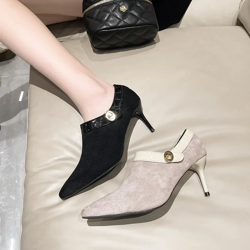 British Women's Pointed Toed Shoes Suede Form Metal Thin High Heels Side Zipper Stiletto Single Shoes Women Zapatos De Mujer
British Women's Pointed Toed Shoes Suede Form Metal Thin High Heels Side Zipper Stiletto Single Shoes Women Zapatos De Mujer