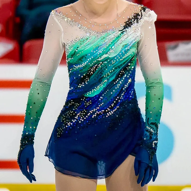 Figure skating costume female performance costume female custom stage costume blue new
Figure skating costume female performance costume female custom stage costume blue new