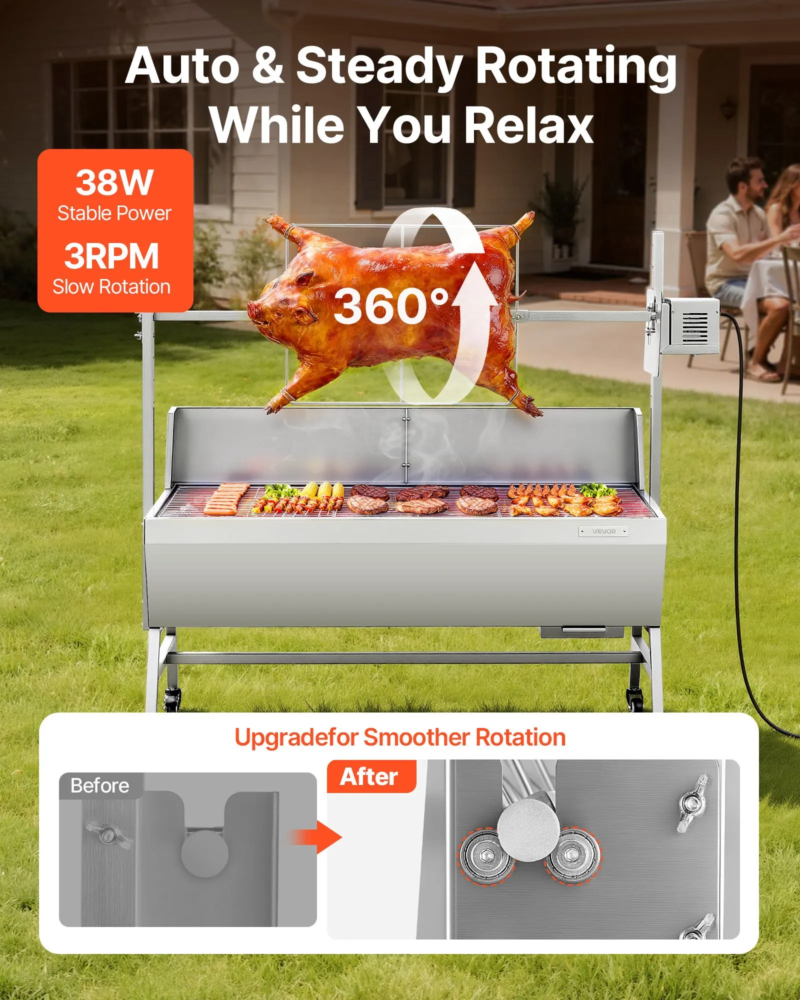 Rotisserie Grill, 38W BBQ Outdoor Pig & Lamb Spit Roaster, Charcoal Spit Roaster With 132 LBS Capacity, Wheels & 4-Level Height
Rotisserie Grill, 38W BBQ Outdoor Pig & Lamb Spit Roaster, Charcoal Spit Roaster With 132 LBS Capacity, Wheels & 4-Level Height