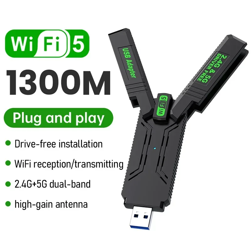 USB WiFi Adapter 1300Mbps Wi-Fi Dongle USB3.0 High-Speed 802.11AC 4-Antennas Wireless Receiver Driver Free 2.4G/5Ghz
USB WiFi Adapter 1300Mbps Wi-Fi Dongle USB3.0 High-Speed 802.11AC 4-Antennas Wireless Receiver Driver Free 2.4G/5Ghz