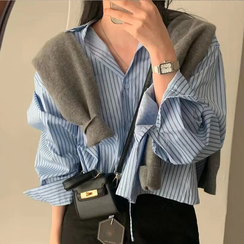 Chic Early Spring Korean Sle Women's Vintage Striped Collared Dstring Long Sve Loose ort Casual irt Ne
Chic Early Spring Korean Sle Women's Vintage Striped Collared Dstring Long Sve Loose ort Casual irt Ne