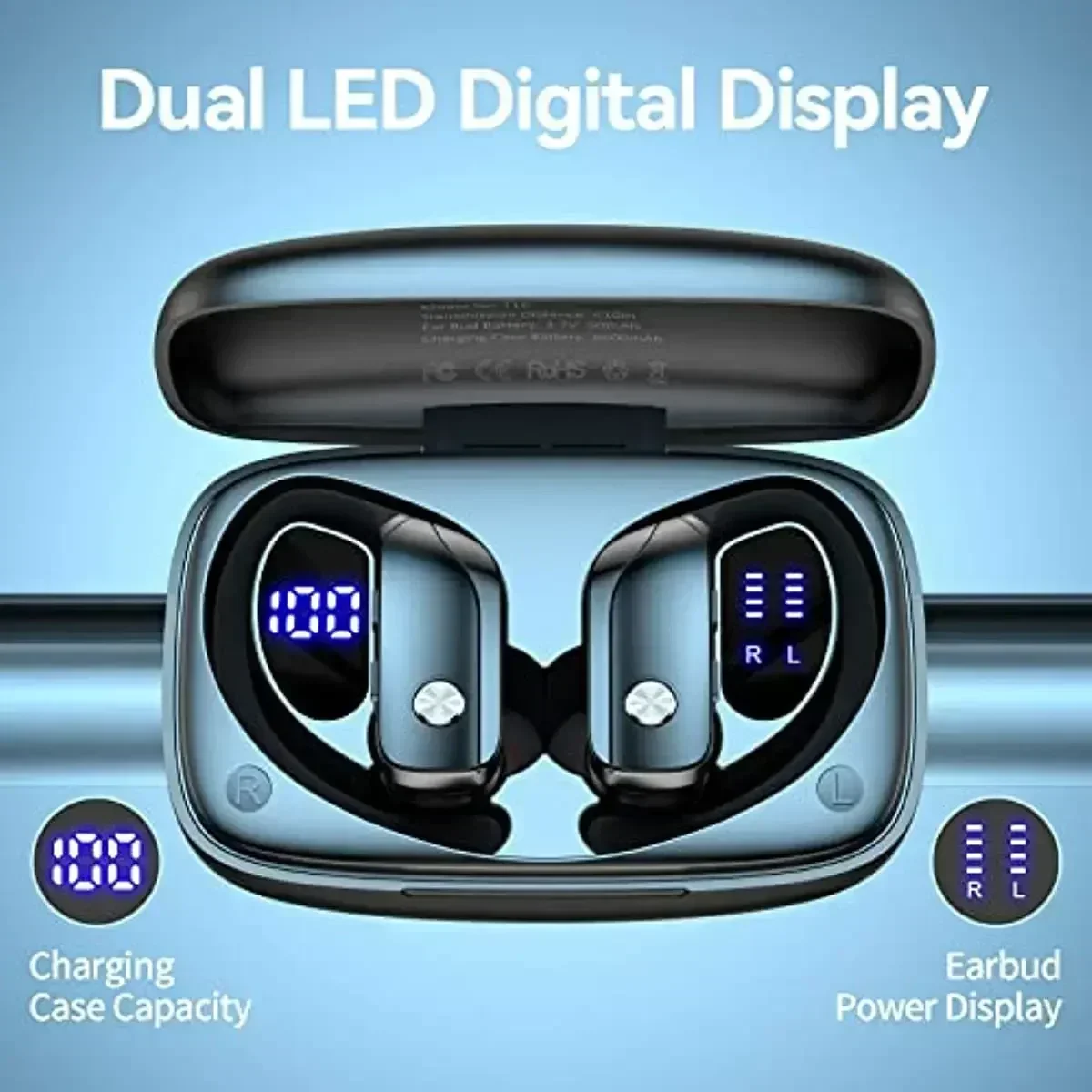 Wireless Earbuds Bluetooth Display Over-Ear Buds with Earhooks Built-in Mic Headphones 48hrs Play Back Sport Earphones With LED
Wireless Earbuds Bluetooth Display Over-Ear Buds with Earhooks Built-in Mic Headphones 48hrs Play Back Sport Earphones With LED