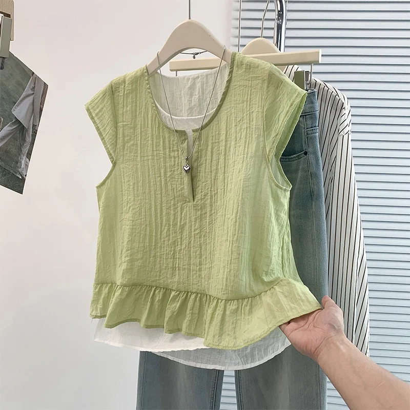 Loose Short Sleeve Shirt Design Sense Lace Splice Summer plus Size Slimming Fake Two-Piece Top T-Shirt Women's Fashion
Loose Short Sleeve Shirt Design Sense Lace Splice Summer plus Size Slimming Fake Two-Piece Top T-Shirt Women's Fashion