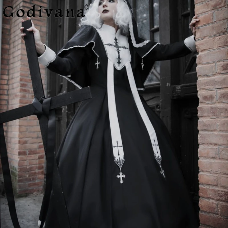 Original Dark Gothic Style OP Cape Shawl Dress Set Women's Cross Lolita Long Dress Suits Female Japanese Black Cosplay Set
Original Dark Gothic Style OP Cape Shawl Dress Set Women's Cross Lolita Long Dress Suits Female Japanese Black Cosplay Set