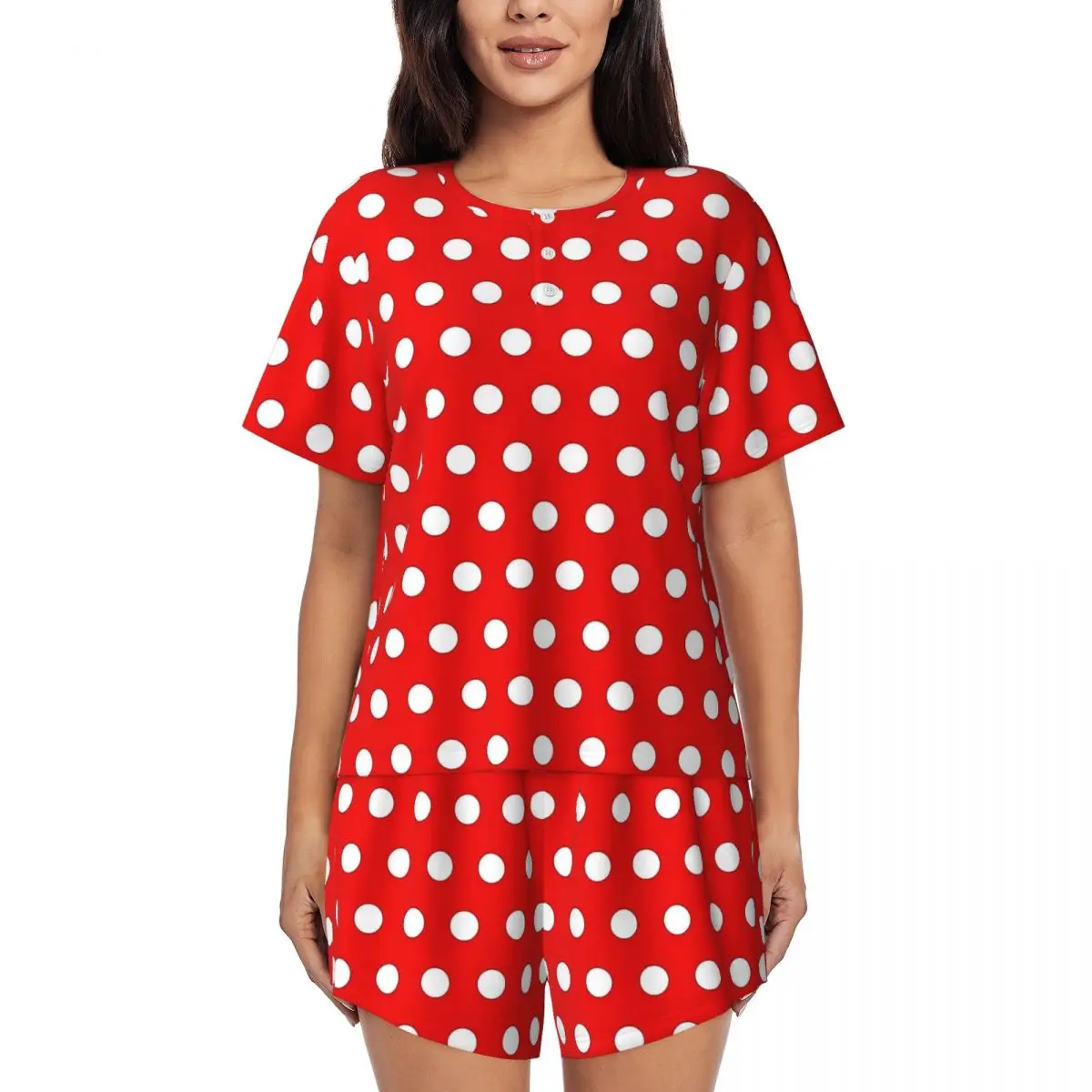 White And Red Polka Dots Pajamas Short Sleeve 2 Pieces Casual Pajamas Set Daily Female O Neck Soft Home Suit
White And Red Polka Dots Pajamas Short Sleeve 2 Pieces Casual Pajamas Set Daily Female O Neck Soft Home Suit