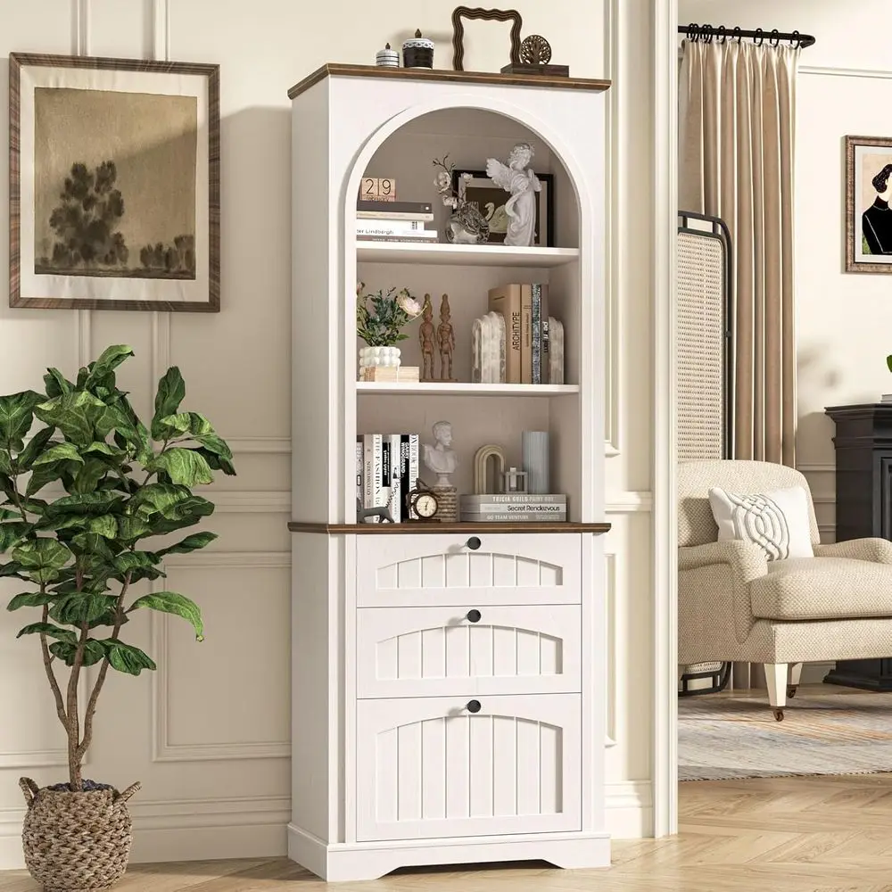 68 Tall Rustic White Bookcase with Hanging Files, 3-Tier Open Shelves for Home Office or Living Room
68 Tall Rustic White Bookcase with Hanging Files, 3-Tier Open Shelves for Home Office or Living Room