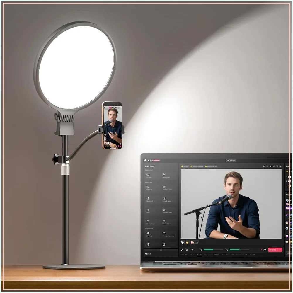 1300 Lumens Ring Light with Stand for Desk, Computer & Laptop – Podcast & Streaming Light with Flexible Phone Holder, CRI 98+ Bright Yet Soft for Video Recording, Conference & Calls
1300 Lumens Ring Light with Stand for Desk, Computer & Laptop – Podcast & Streaming Light with Flexible Phone Holder, CRI 98+ Bright Yet Soft for Video Recording, Conference & Calls