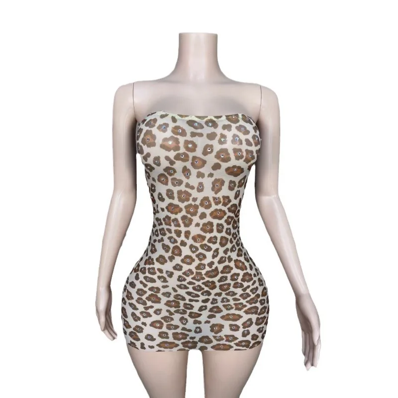 Sexy Tight Leopard Print Tube Top Mini Skirt - Female Singer Performance Stretch Mesh Dress Bachelorette Party Metallic Dresses
Sexy Tight Leopard Print Tube Top Mini Skirt - Female Singer Performance Stretch Mesh Dress Bachelorette Party Metallic Dresses