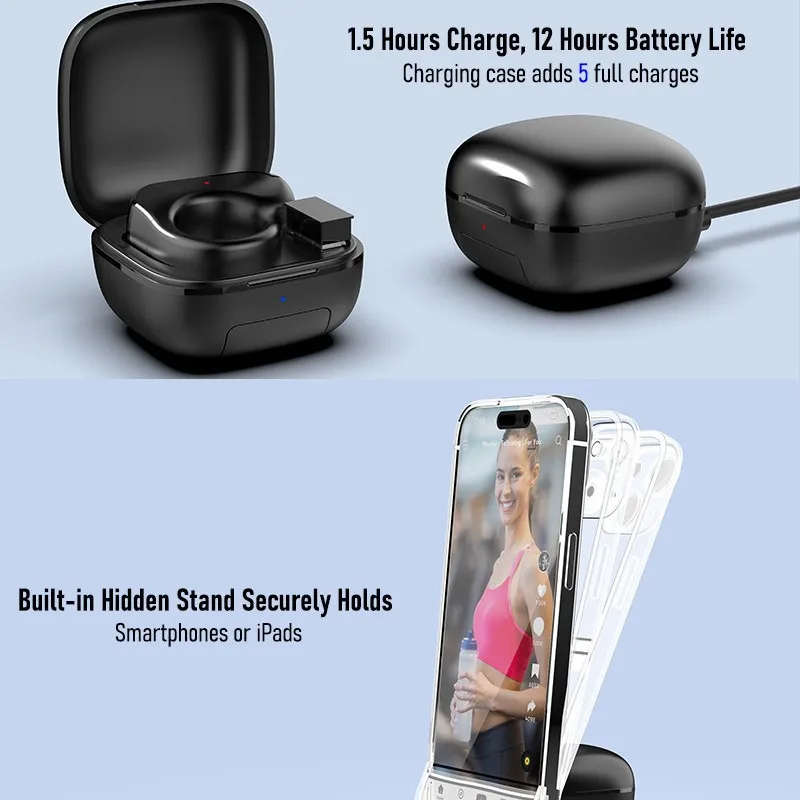 Bluetooth 2.4G Dual Mode Wireless Ring Finger Remote Controller with Charging Case Built-in Phone Stand Selfie Media Control
Bluetooth 2.4G Dual Mode Wireless Ring Finger Remote Controller with Charging Case Built-in Phone Stand Selfie Media Control