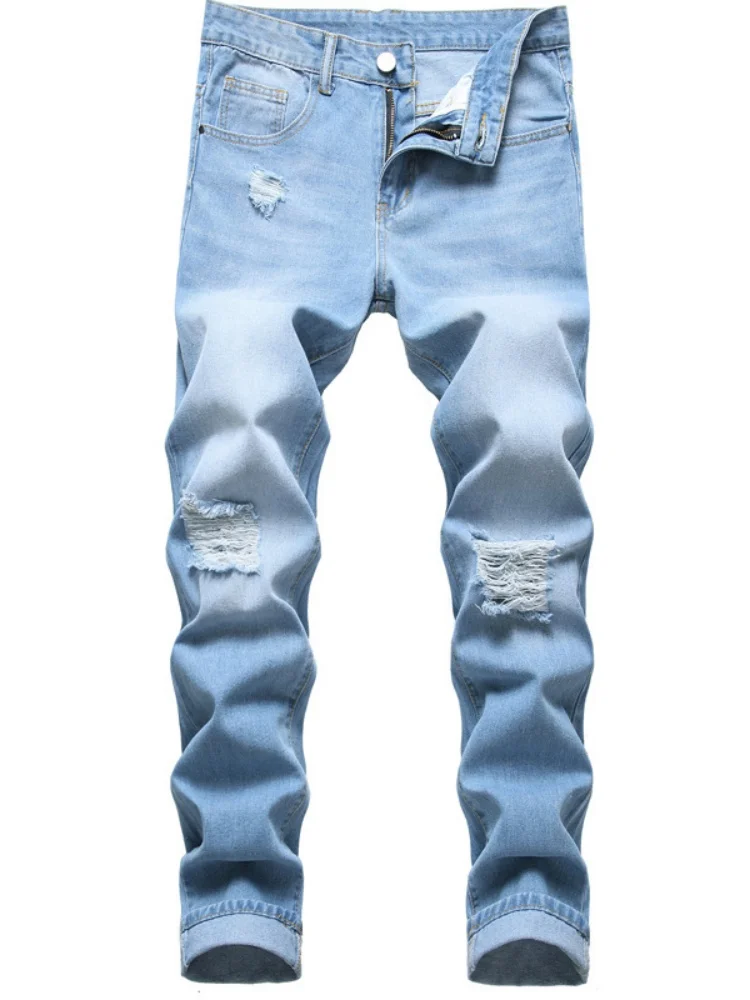 Men's Fashion Skinny Jeans Light Blue Hole Punch Long Pants High Quality Slim Fit Tight Leggings for Men
Men's Fashion Skinny Jeans Light Blue Hole Punch Long Pants High Quality Slim Fit Tight Leggings for Men