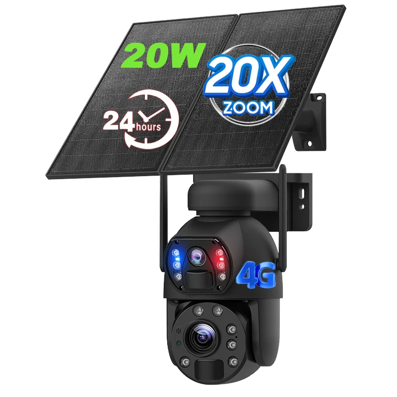 Wholesale Human Detect Double Screen Viewing Dual Lens Outdoor Waterproof 4G Network PTZ HD Solar CCTV Security System
Wholesale Human Detect Double Screen Viewing Dual Lens Outdoor Waterproof 4G Network PTZ HD Solar CCTV Security System