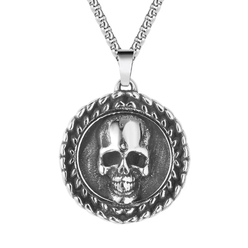 CHUANGCHENG Retro Stainless Steel Skull Head Pendant Round Label Men's Necklace Chains
CHUANGCHENG Retro Stainless Steel Skull Head Pendant Round Label Men's Necklace Chains