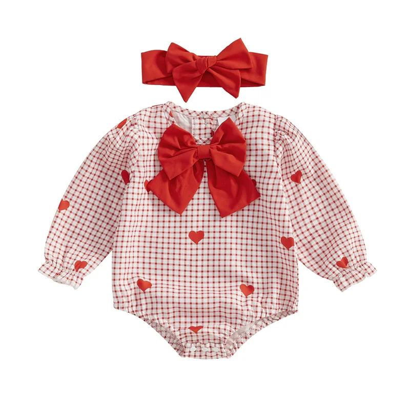 Cathery Baby Girls Valentine's Day Rompers Heart Plaid Print Long Sleeve Round Neck Bubble Jumpsuits with Big Bow Headband 0-18M
Cathery Baby Girls Valentine's Day Rompers Heart Plaid Print Long Sleeve Round Neck Bubble Jumpsuits with Big Bow Headband 0-18M