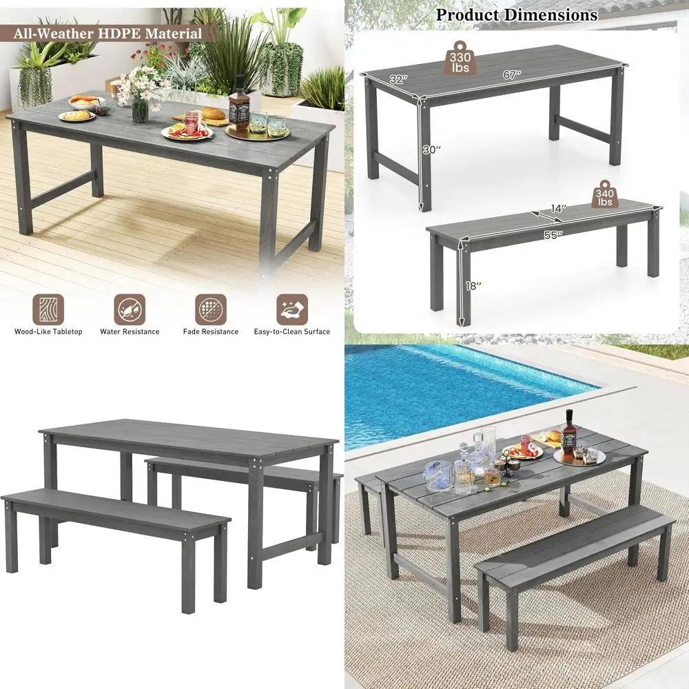 3 Pieces Outdoor HDPE Dining Table Set with 2 Benches, Weather Resistant Patio urniture Set with 1.77” Umbrella Hole and Wood-Li
3 Pieces Outdoor HDPE Dining Table Set with 2 Benches, Weather Resistant Patio urniture Set with 1.77” Umbrella Hole and Wood-Li