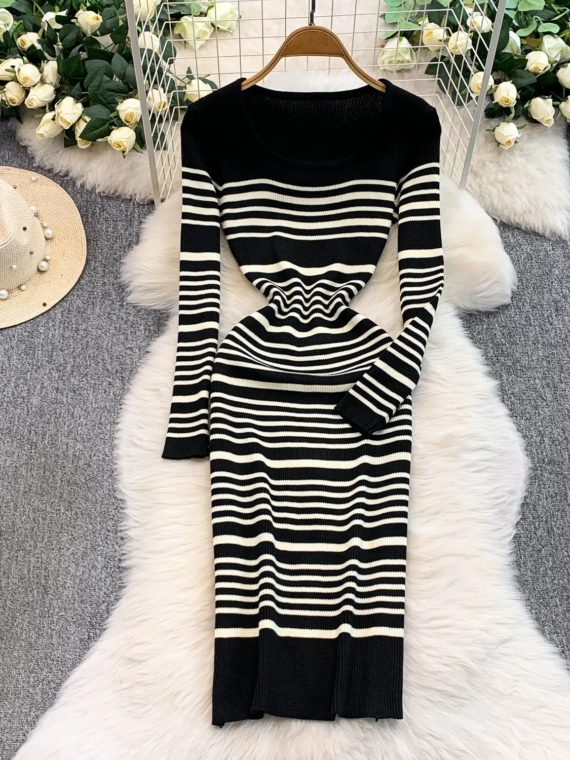 Korean Style Knitted Wrap around Long Dress Women's Autumn Winter Slim Fit High Waist Square Collar Dress Fashionable Stripes
Korean Style Knitted Wrap around Long Dress Women's Autumn Winter Slim Fit High Waist Square Collar Dress Fashionable Stripes