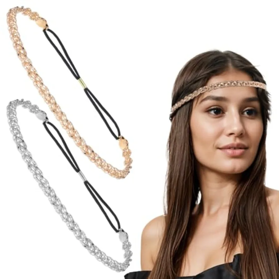 Xindojuz 2 PCS Rhinestone Headband, Adjustable Silver Gold Headband Girls Sparkly Crystal Braid Headpiece for Women Hair Access
Xindojuz 2 PCS Rhinestone Headband, Adjustable Silver Gold Headband Girls Sparkly Crystal Braid Headpiece for Women Hair Access