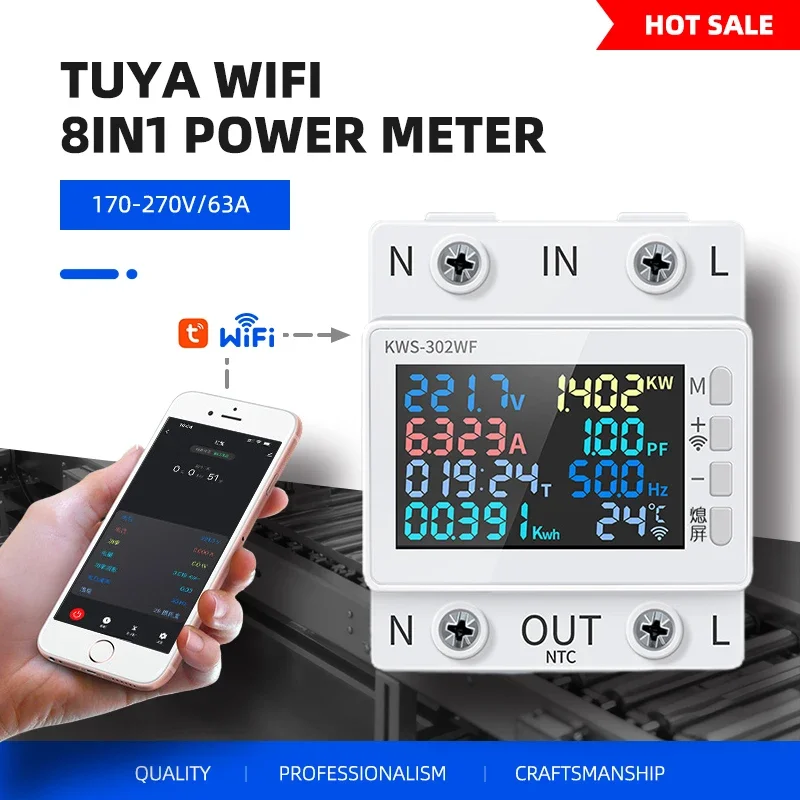 Умный Wi-Fi измеритель энергопотребления Tuya 8-в-1: счетчик электроэнергии, напряжения и тока 170-270В/63А, цифровой тестер переменного тока
Умный Wi-Fi измеритель энергопотребления Tuya 8-в-1: счетчик электроэнергии, напряжения и тока 170-270В/63А, цифровой тестер переменного тока