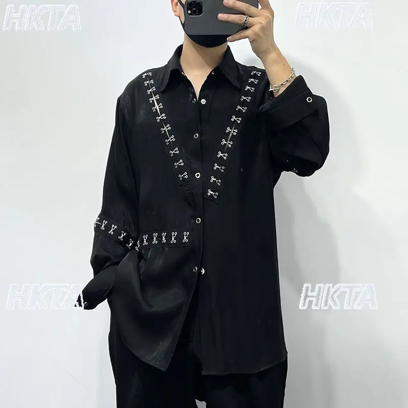 Dark Subculture Goth Personality Asymmetrical Metal Stitching Loose Shirt Trend Turn Down Collar Black Blouse Top Women and Man
Dark Subculture Goth Personality Asymmetrical Metal Stitching Loose Shirt Trend Turn Down Collar Black Blouse Top Women and Man