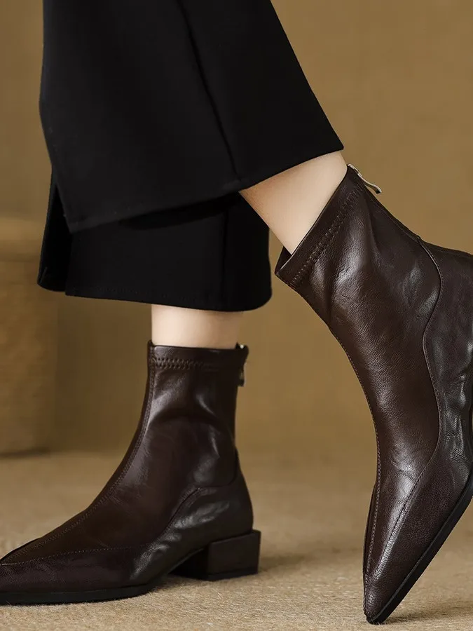 Elastic Chelsea Boots Women's Fashion Short Boots Sharp Pointed Toe Thick Heel Brown Vintage Winter Shoes Zipper Closure
Elastic Chelsea Boots Women's Fashion Short Boots Sharp Pointed Toe Thick Heel Brown Vintage Winter Shoes Zipper Closure