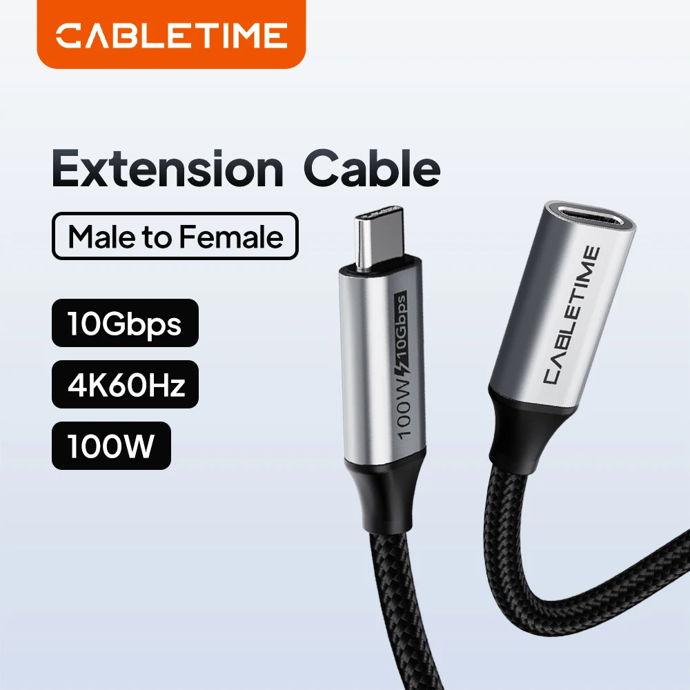 CABLETIME 4K 60Hz PD100W 10Gbps USB C Extension Cable Type C Gen 2 Extension Cable for Macbook Laptop iphone Extension Cable
CABLETIME 4K 60Hz PD100W 10Gbps USB C Extension Cable Type C Gen 2 Extension Cable for Macbook Laptop iphone Extension Cable
