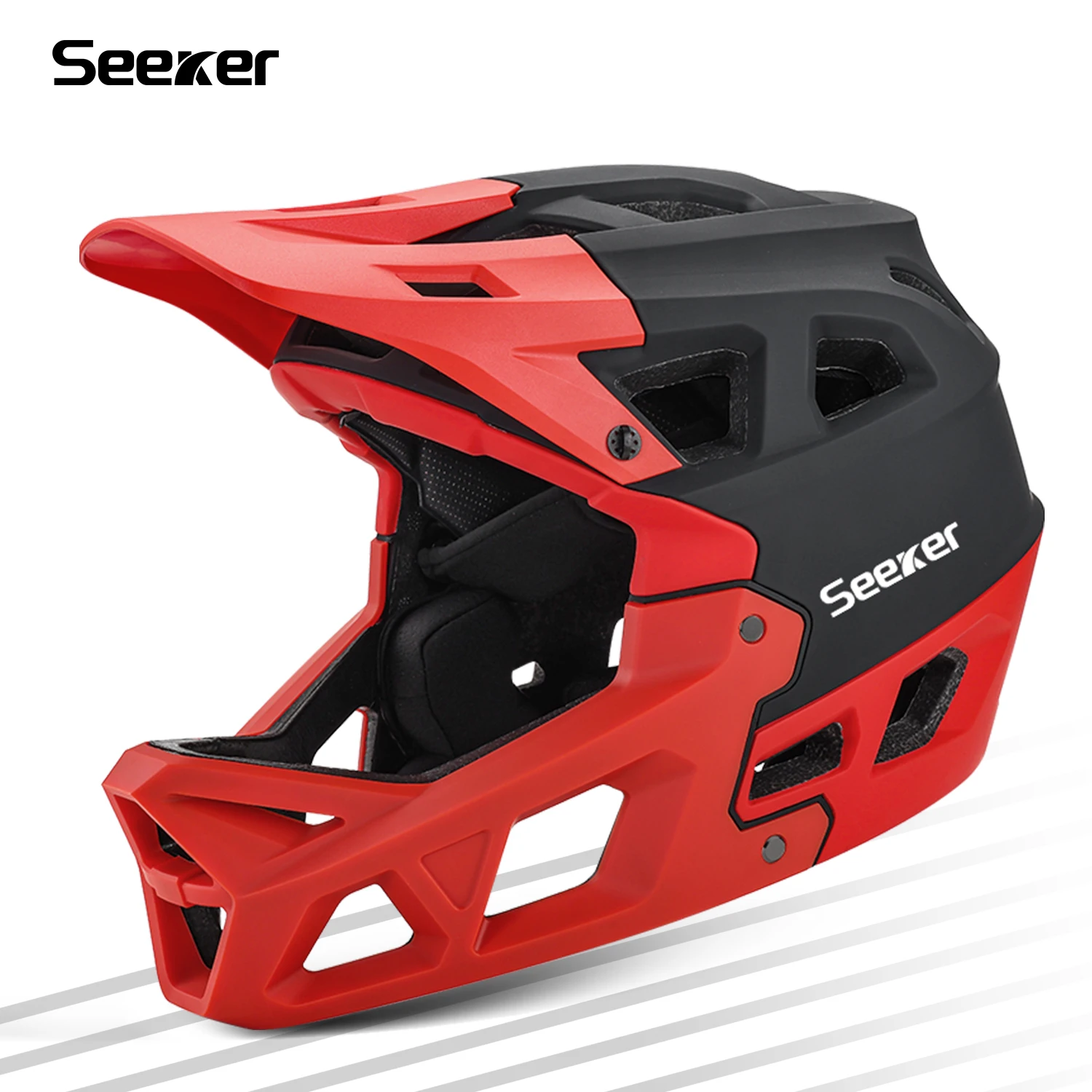 Seeker mountain bike full-face helmet, ultimate ventilation design, comfortable fit, EPS cushioning, MTB downhill safety helmet
Seeker mountain bike full-face helmet, ultimate ventilation design, comfortable fit, EPS cushioning, MTB downhill safety helmet