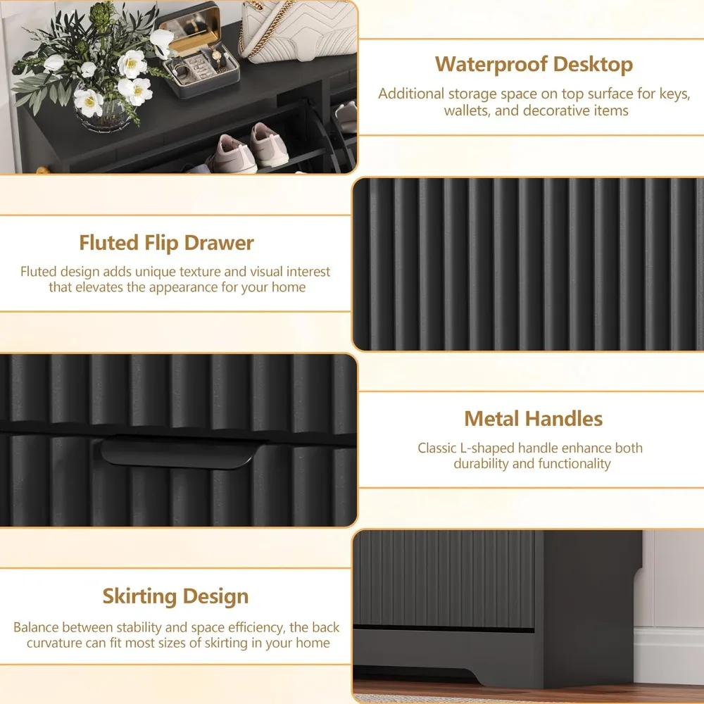 Shoe Cabinet Storage for Entryway with 3 Flip Drawers, Black Fluted Shoe Cabinet with Adjustable Shelves, Customized
Shoe Cabinet Storage for Entryway with 3 Flip Drawers, Black Fluted Shoe Cabinet with Adjustable Shelves, Customized