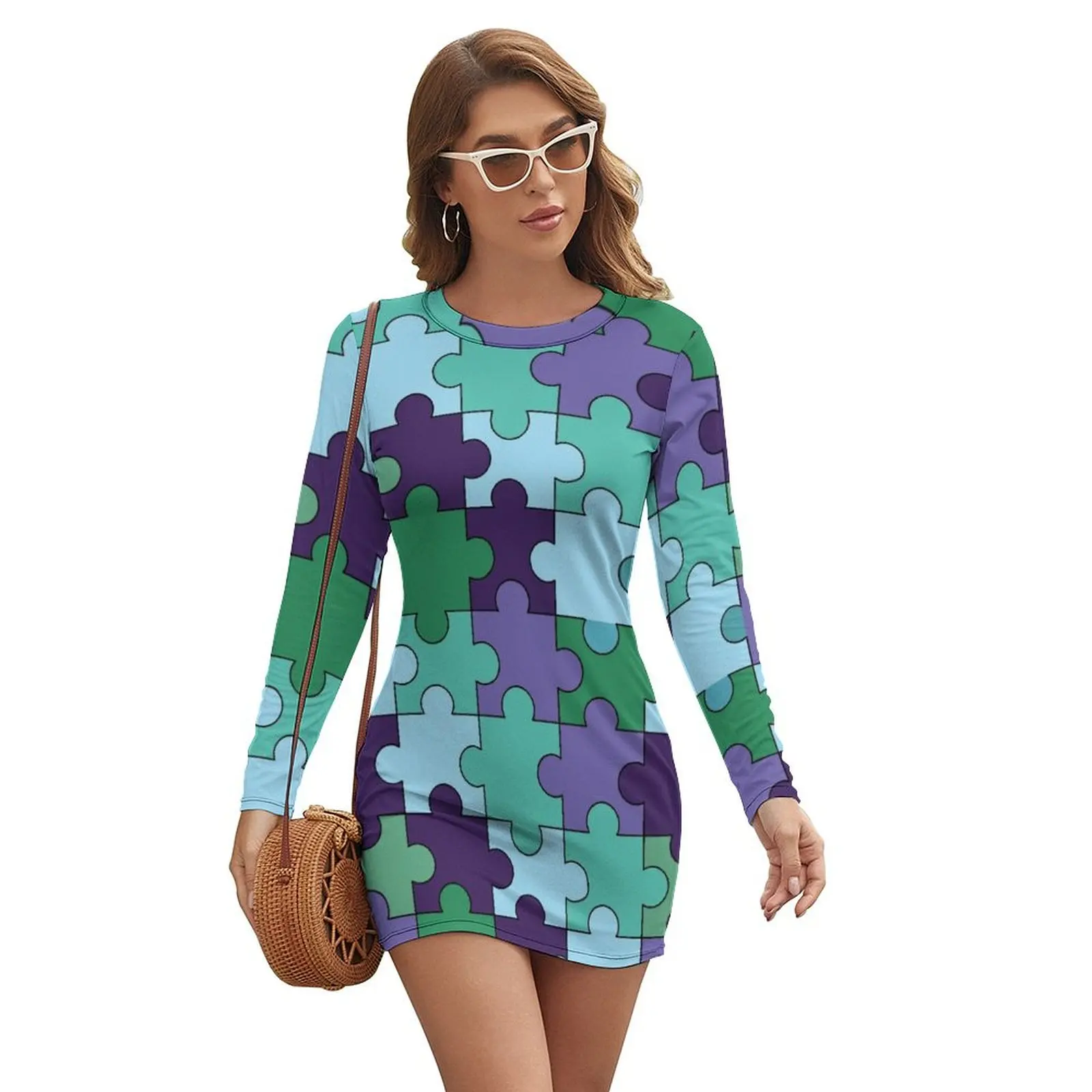 Colourful puzzle design. Long-sleeved Dress bandage dress womens clothing Prom gown
Colourful puzzle design. Long-sleeved Dress bandage dress womens clothing Prom gown