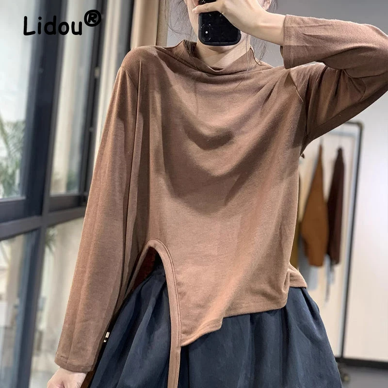Women's Clothing Vintage Lace-up Irregular Half High Collar Basic T-shirts Y2K Streetwear Chic Tees Solid Long Sleeve Loose Tops
Women's Clothing Vintage Lace-up Irregular Half High Collar Basic T-shirts Y2K Streetwear Chic Tees Solid Long Sleeve Loose Tops