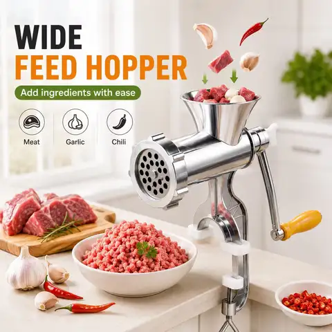 ZNLYRION Moedor de Carne Manual de Aço Inoxidável com Manivela, Máquina de Encher Linguiça com Design de Fixação em Mesa, Ferramenta Doméstica de Cozinha para Moer Carne e Vegetais, Fazer Linguiça