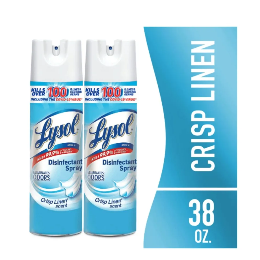 Lysol Disinfectant Spray Sanitizing and Antibacterial Spray Crisp Linen Scent 19 fl oz 2 Pack 
Lysol Disinfectant Spray Sanitizing and Antibacterial Spray Crisp Linen Scent 19 fl oz 2 Pack
