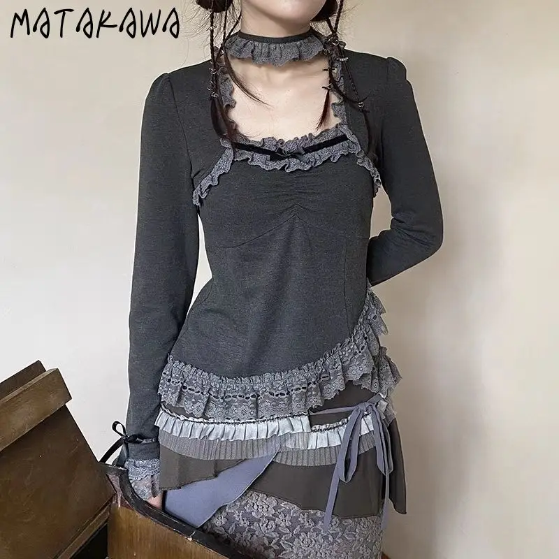 Matakawa Y2k Clothes Grey T Shirt for Women Spring Autumn Vintage Punk Style Ropa De Mujer Ruffles Irregular Sexy Camisetas
Matakawa Y2k Clothes Grey T Shirt for Women Spring Autumn Vintage Punk Style Ropa De Mujer Ruffles Irregular Sexy Camisetas