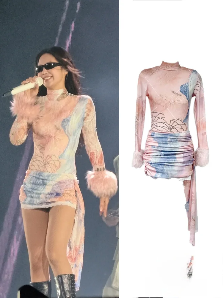 Jennie Concert Tour Print Asymmetrical Bodycon Sexy Girl Sash Dress Women's Ethnic Stage Costume Spring 2026
Jennie Concert Tour Print Asymmetrical Bodycon Sexy Girl Sash Dress Women's Ethnic Stage Costume Spring 2026