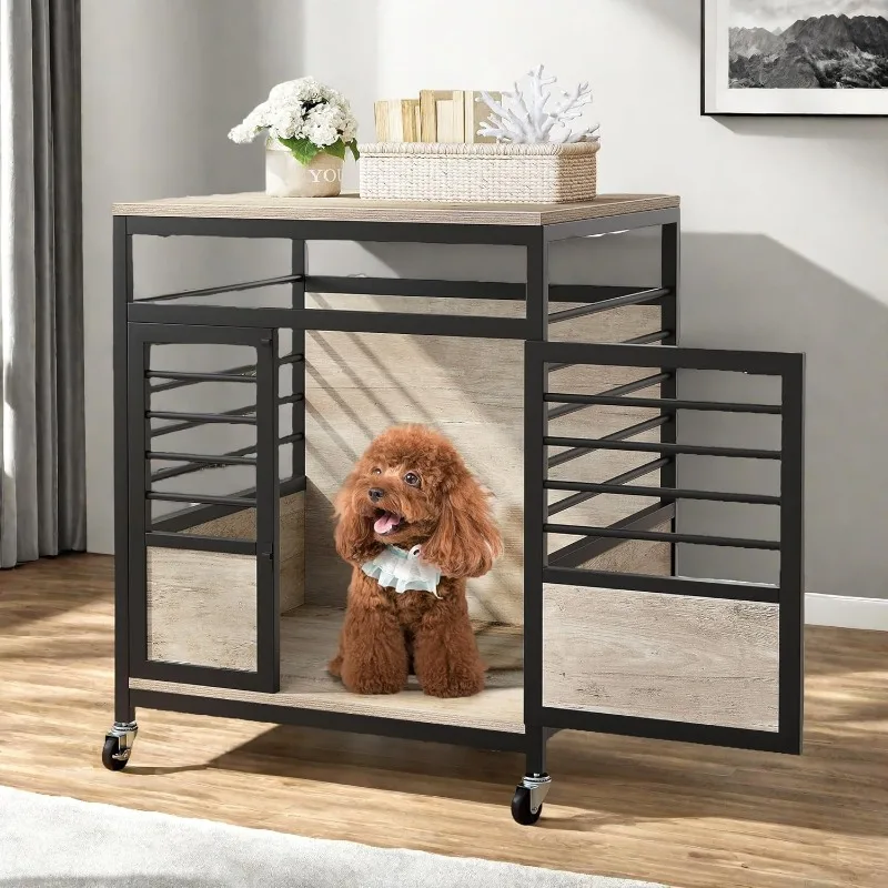 24" Dog Crate Furniture with Wheels, Farmhouse Decorative Wood Dog Cage End Table Chew-Resistant Wooden Dog Kennel
24" Dog Crate Furniture with Wheels, Farmhouse Decorative Wood Dog Cage End Table Chew-Resistant Wooden Dog Kennel