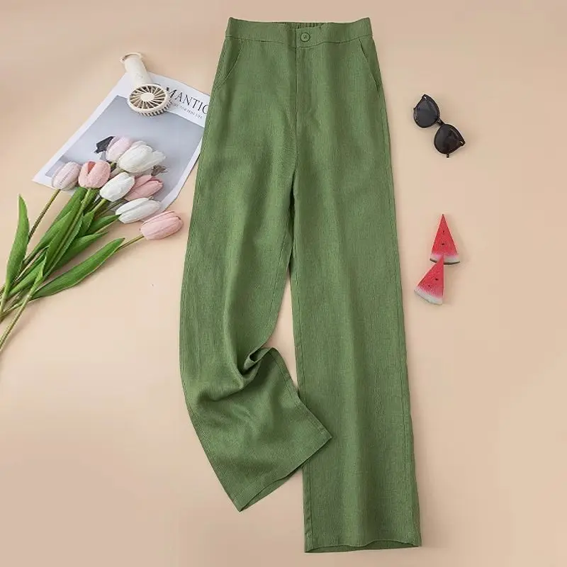New Summer Straight Pants Women Green Cotton Linen Elastic Waist Pocket Office Lady Casual Loose Baggy Long Trousers
New Summer Straight Pants Women Green Cotton Linen Elastic Waist Pocket Office Lady Casual Loose Baggy Long Trousers
