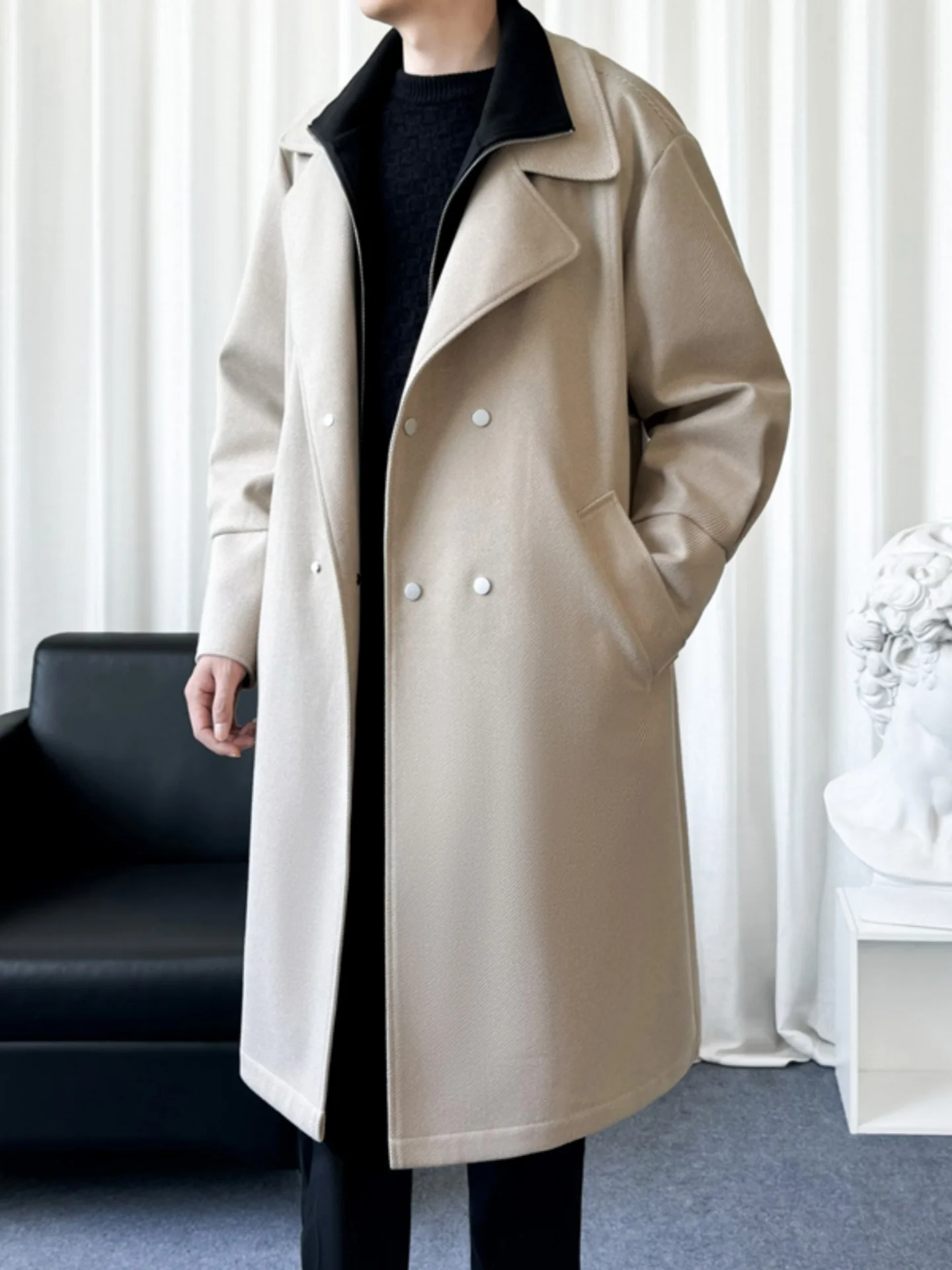 Элитное мужское шерстяное пальто выше колена с эффектом двухслойности, осенне-зимнее, в британском стиле, модная городская мужская верхняя одежда
Элитное мужское шерстяное пальто выше колена с эффектом двухслойности, осенне-зимнее, в британском стиле, модная городская мужская верхняя одежда