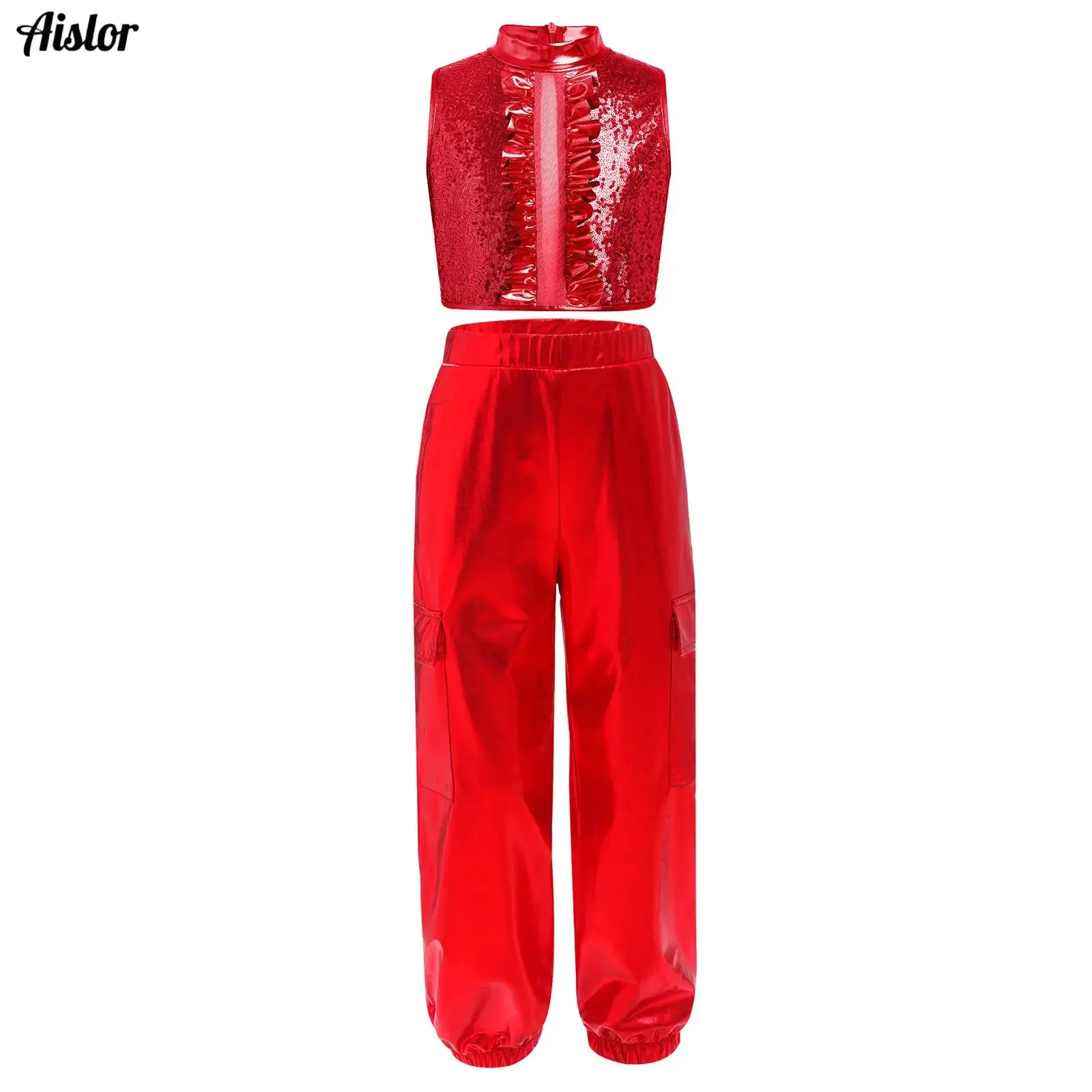 Children Jazz Hip Hop Dance Performance Outfits Sleeveless Sparkling Sequins Ruffles Crop Top with Metallic Pants Ballet Dance
Children Jazz Hip Hop Dance Performance Outfits Sleeveless Sparkling Sequins Ruffles Crop Top with Metallic Pants Ballet Dance
