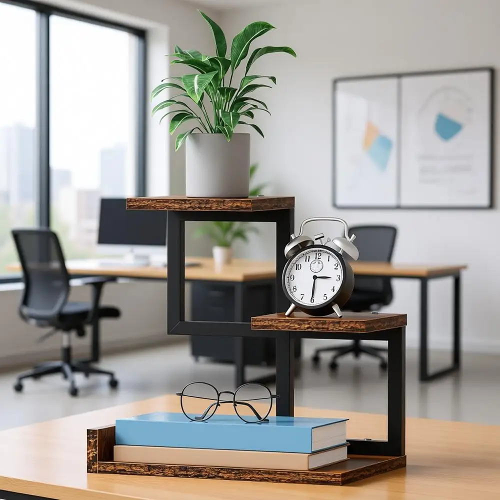 Desk Organizer - Wood Desktop Shel, Standing Desk Hutch Office Decor, 3 Tier Storage Display Rack, Small Bookshelf with Metal Fr
Desk Organizer - Wood Desktop Shel, Standing Desk Hutch Office Decor, 3 Tier Storage Display Rack, Small Bookshelf with Metal Fr