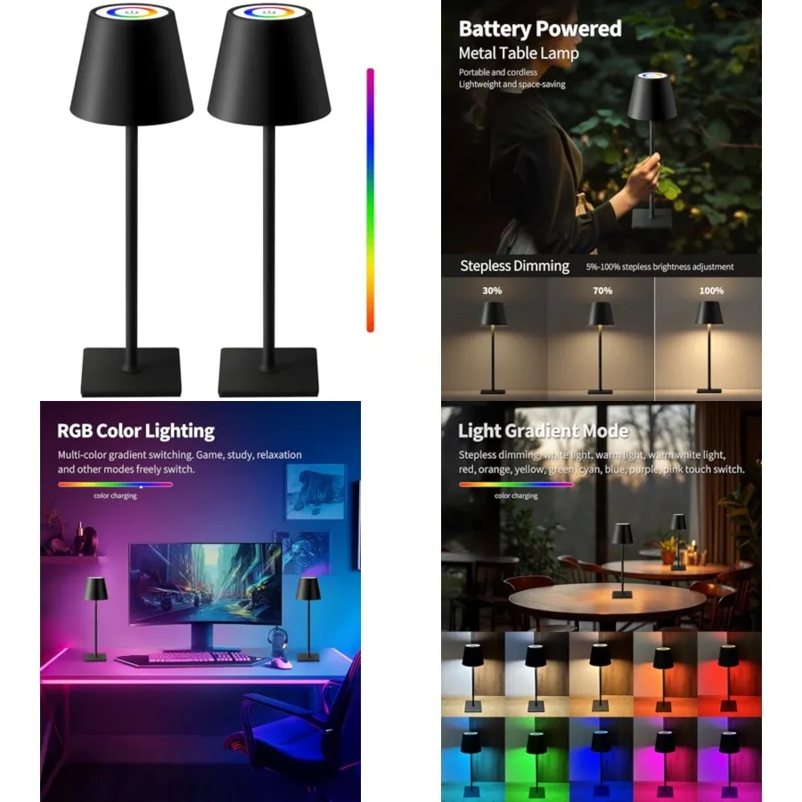 2 Pack Cordless Table Lamp, RGB Color Stepless Dimming Up, 4000mAh Battery Operated Portable LED Desk Lamp, for Dinning Room, B
2 Pack Cordless Table Lamp, RGB Color Stepless Dimming Up, 4000mAh Battery Operated Portable LED Desk Lamp, for Dinning Room, B