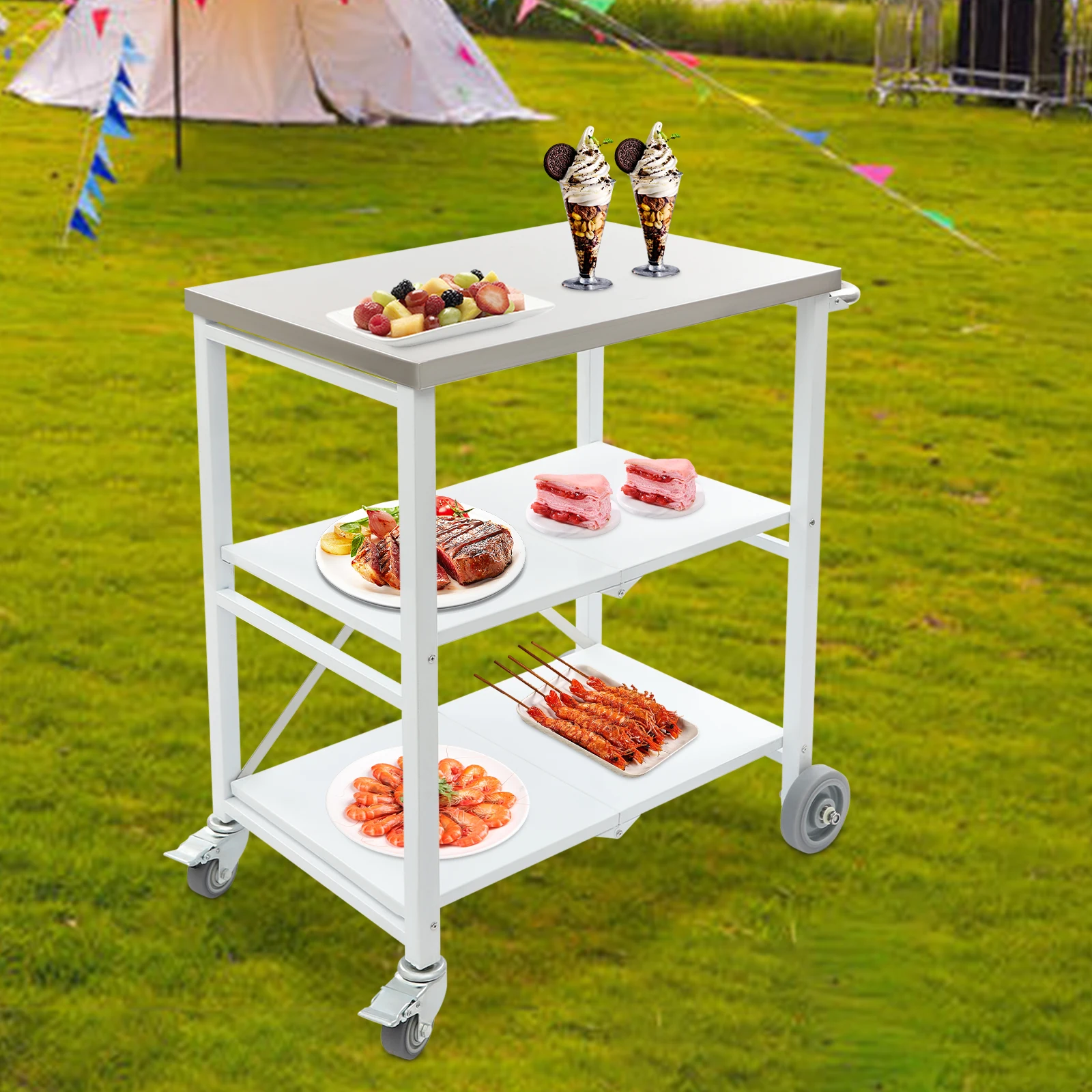 3-Tier Foldable Utility Cart, Stainless Steel Rolling Cart, 440lbs Capacity, 4 Wheels for Kitchen, Office & Commercial Storage
3-Tier Foldable Utility Cart, Stainless Steel Rolling Cart, 440lbs Capacity, 4 Wheels for Kitchen, Office & Commercial Storage