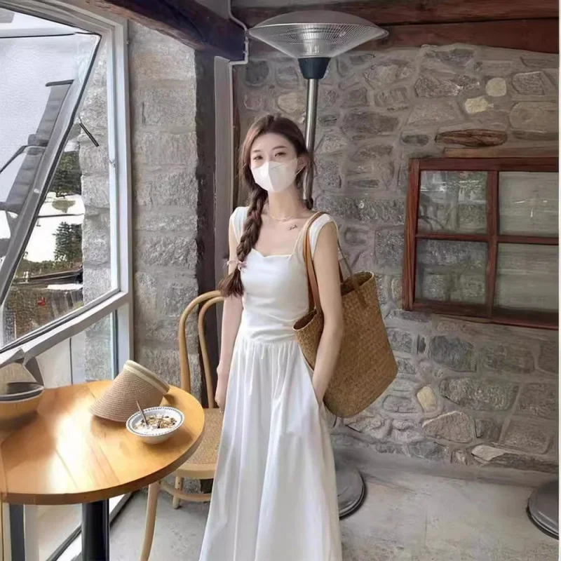 Белое платье-жилет без рукавов во французском стиле для женщин, новое летнее элегантное длинное платье с квадратным вырезом и талией для похудения 
Белое платье-жилет без рукавов во французском стиле для женщин, новое летнее элегантное длинное платье с квадратным вырезом и талией для похудения