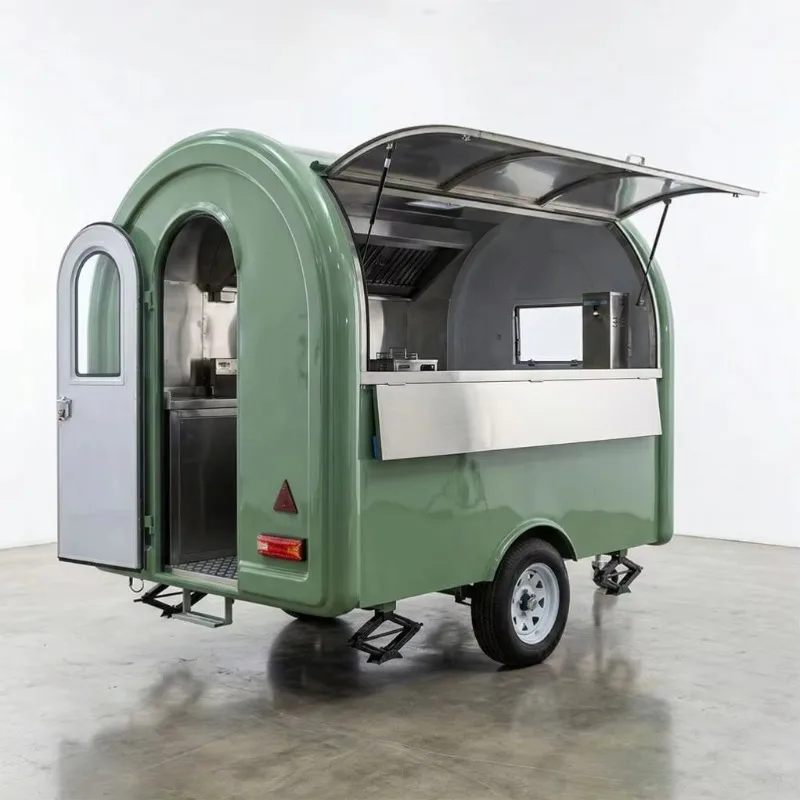Retro Green Round Food Trailer Mobile Coffee Cart Vintage Concession Trailer for Beverage Catering
Retro Green Round Food Trailer Mobile Coffee Cart Vintage Concession Trailer for Beverage Catering