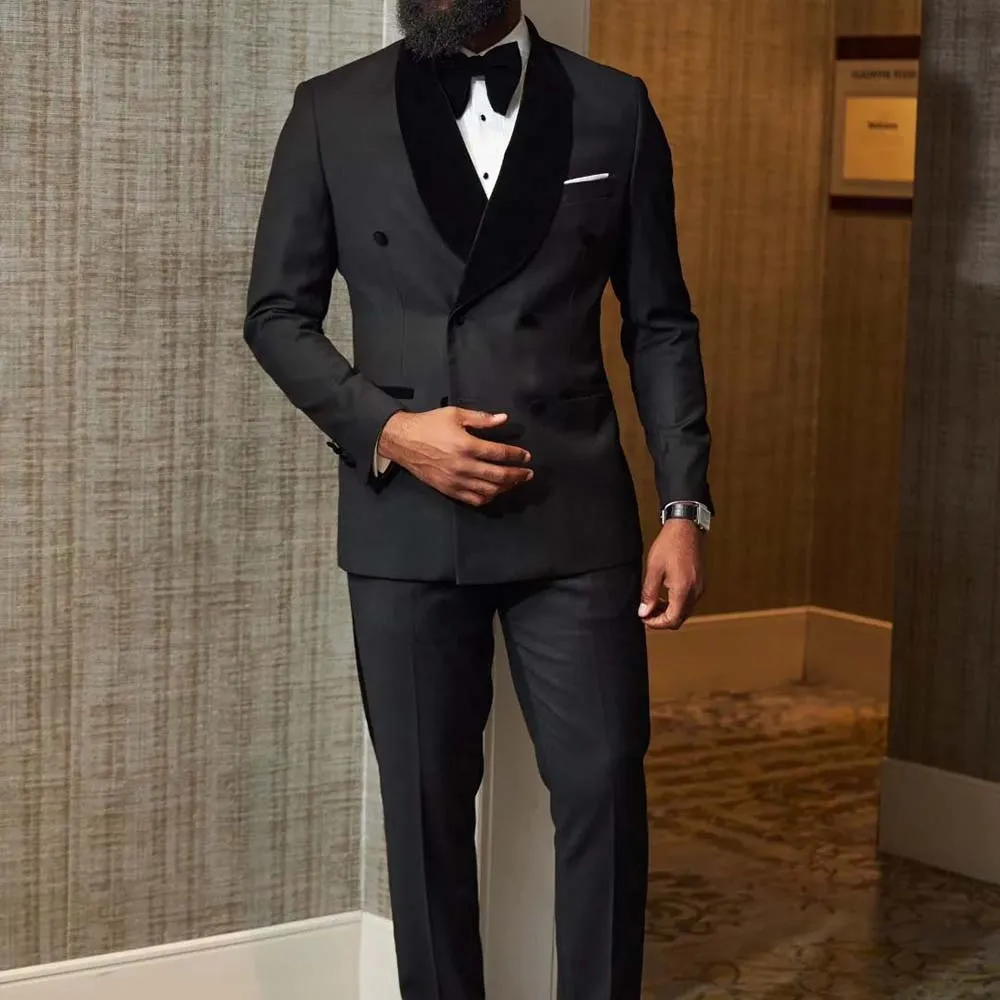 Formal Black Double Breasted Men Suits Velvet Shawl Lapel Skinny Casual 2 Piece Jacket Pants Outfit Business Male Clothing Terno
Formal Black Double Breasted Men Suits Velvet Shawl Lapel Skinny Casual 2 Piece Jacket Pants Outfit Business Male Clothing Terno