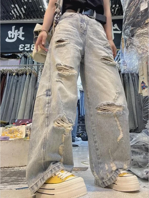 American Retro Washed Hole Straight Leg Jeans Women Summer New Small Size Loose High Waist Wide Leg Knife Pants
American Retro Washed Hole Straight Leg Jeans Women Summer New Small Size Loose High Waist Wide Leg Knife Pants